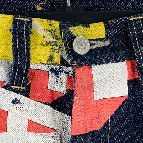 LEVI STRAUSS Size 33 Navy Multi Color Graphic Cotton Straight Selvedge Jeans