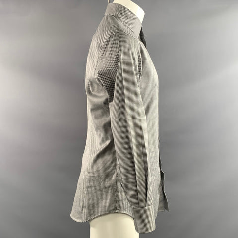 GIORGIO ARMANI Size S White Grey Gingham Cotton Lyocell Long Sleeve Shirt