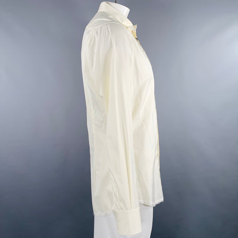 Chemise à manches longues TOM REBL taille L en mélange de coton beige et boutonnée