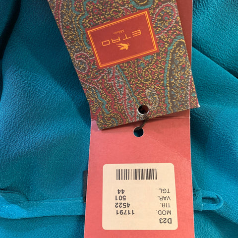 ETRO Size M Blue Turqoise Silk Textured See Through Casual Top
