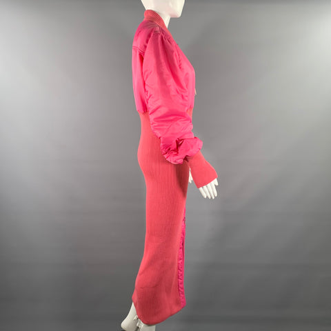 AMBUSH Size M Pink Polyamide Ribbed Knit Coat Dress Coat