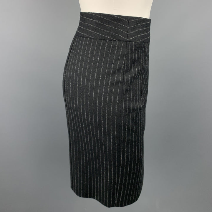 GIORGIO ARMANI Size 4 Black & Grey Pinstripe Pencil Skirt