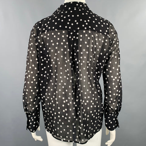 L'AGENCE Size XL Black White Polyester Polka Dot Open Collar Shirt