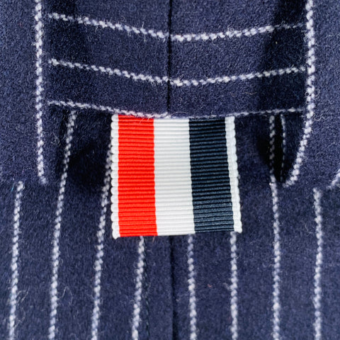 THOM BROWNE Size 0 Navy White Wool Cashmere Pinstripe Cuffed Mini Skirt
