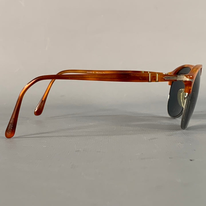 PERSOL Size S Silver Tortoise Shell Metal Semi Rimless Sunglasses