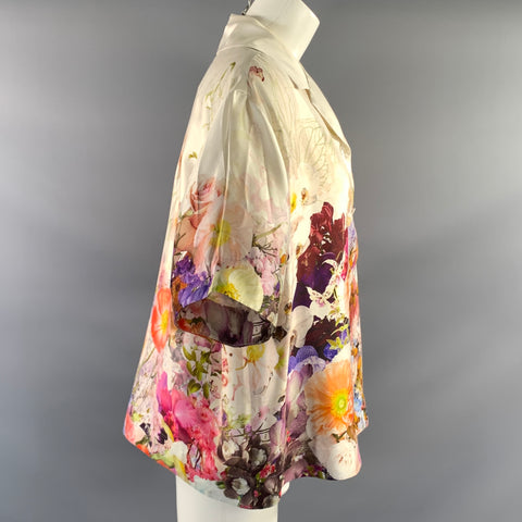 ZIMMERMANN Size S Cream Multi Color Silk Floral Button Up Casual Top