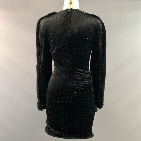 VERSACE FW2018 Size 6 Black Acetate & Silk Rhinestones V Neck Cocktail Dress
