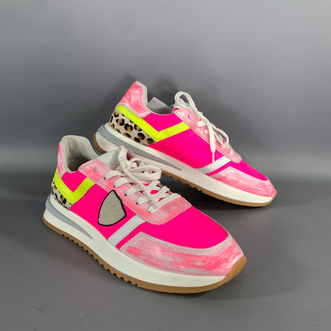 PHILIPPE MODEL Size 8 Pink White Mixed Materials Leather Lace Up Sneakers