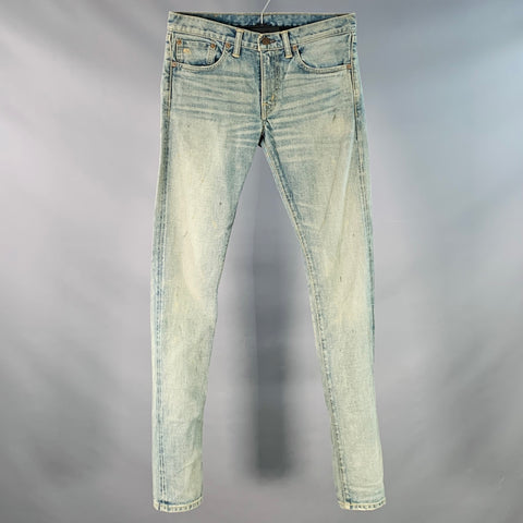 RRL by RALPH LAUREN Size 27 Blue Distressed Cotton Blend Skinny Selvedge Jeans