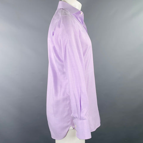 TOM FORD Size M White Purple Glenplaid Cotton Spread Collar Long Sleeve Shirt