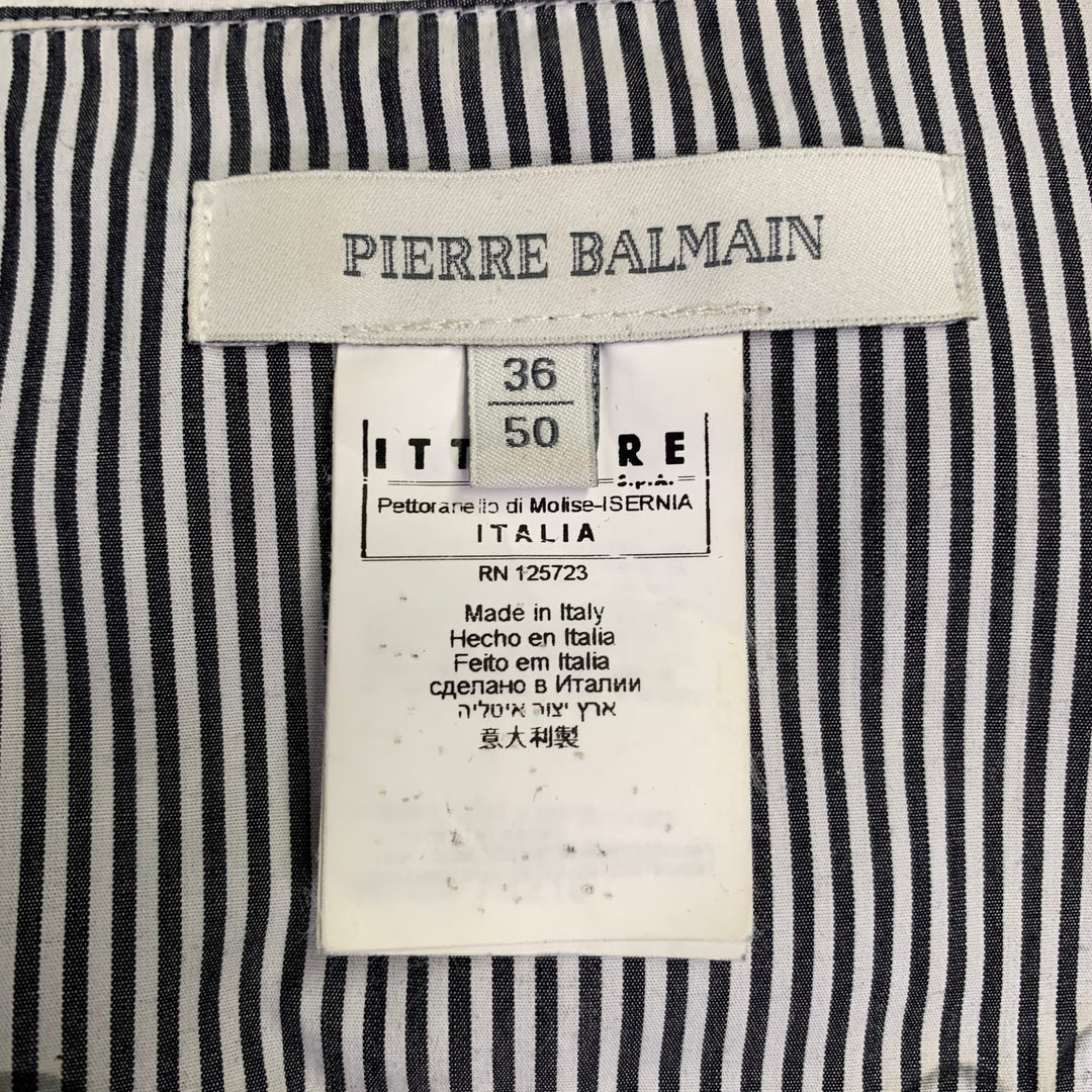 PIERRE BALMAIN Size M Silver Black White Stripe Studded Cotton Long Sleeve Shirt
