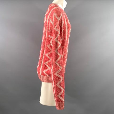 GIORGIO ARMANI Size M Red White Knit Cotton Blend V Neck Sweater