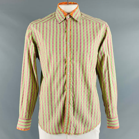 ROBERT GRAHAM Size L Green Navy & Orange Stripe Cotton Long Sleeve Shirt