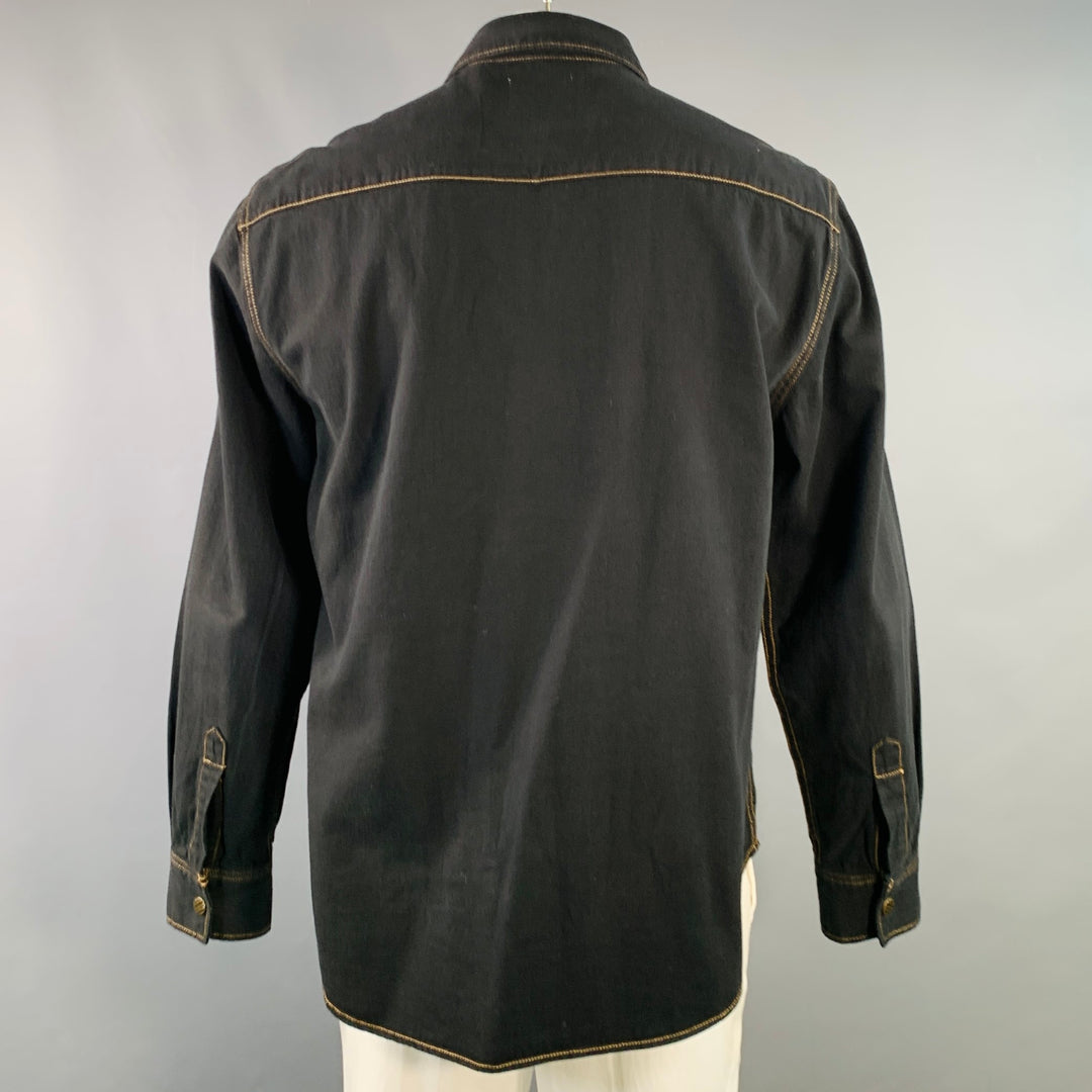 BILLY REID Size XL Shoals Black Contrast Stitch Cotton Snaps Long Sleeve Shirt