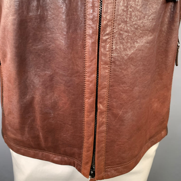 FRATELLI ROSSETTI Size 42 Brown Leather Zip Pockets Jacket