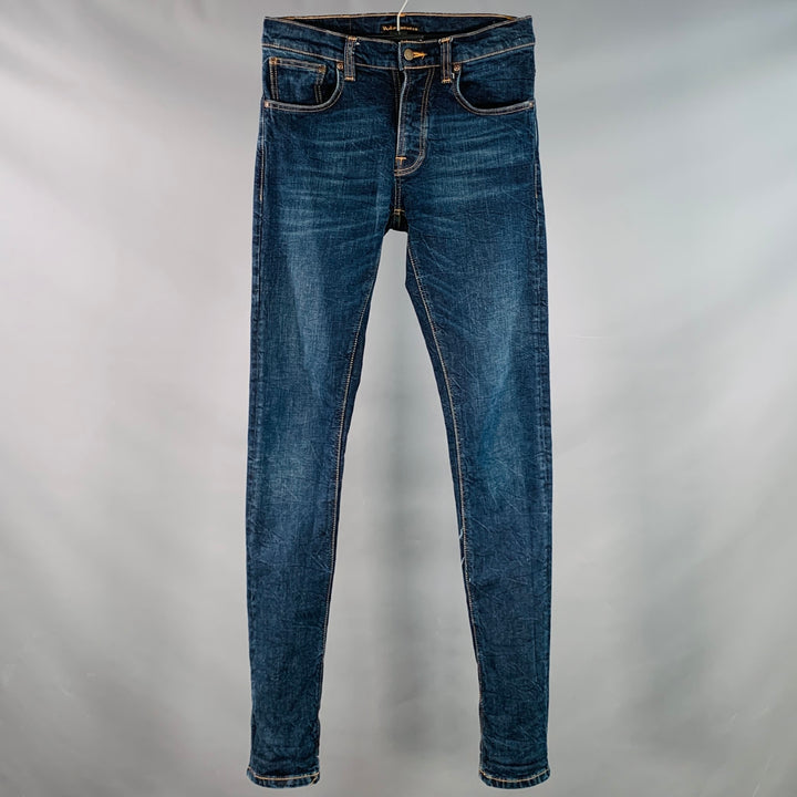 NUDIE JEANS Size 29 Grim Tim Navy Contrast Stitch Cotton Blend Tapered Jeans