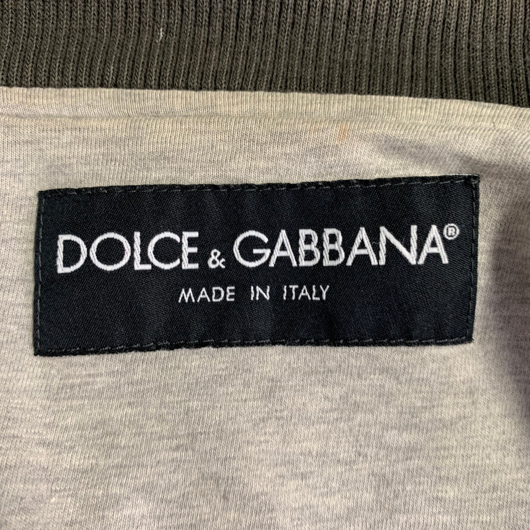 DOLCE & GABBANA Size L Black Brown Cream Nylon Zip Up Bomber Jacket