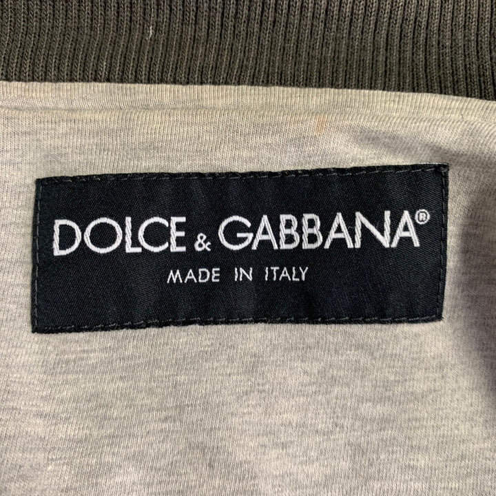 DOLCE & GABBANA Size L Black Brown Cream Nylon Zip Up Bomber Jacket