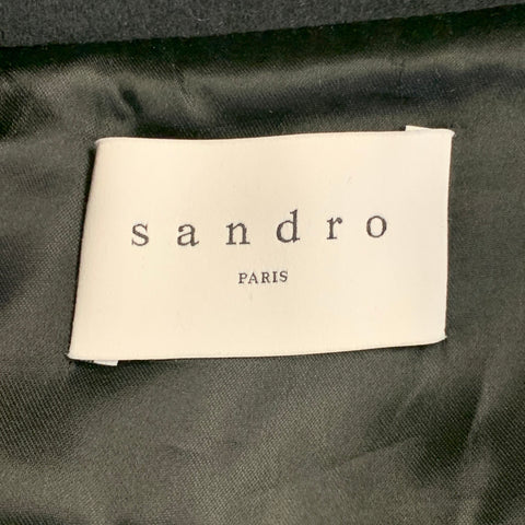 SANDRO Size S Navy Black Wool Blend Faux Leather Trim Toggle Closure Coat