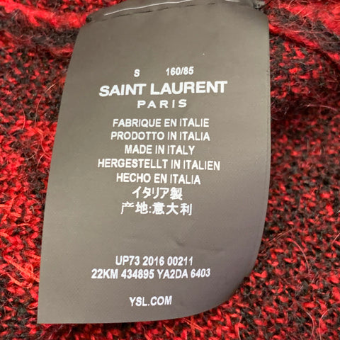 SAINT LAURENT 2016 Size S Black Red Lipstick Kisses Mohair Blend Sequined Cardigan