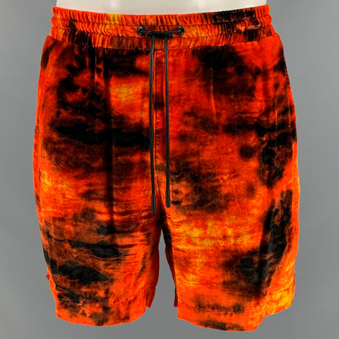 RtA Size L Orange Black Velvet Viscose Silk Shorts Set