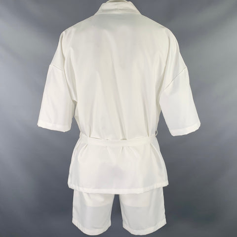YUSUF KAYI Size L White Belted Kimono Shorts Suit