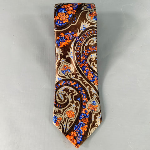 ERMENEGILDO ZEGNA Brown Orange Floral Paisley Silk Satin Tie