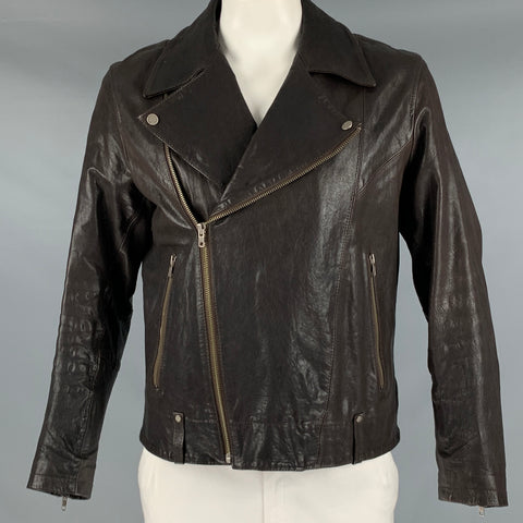 COLE HAAN Size L Brown Leather Motorcycle Jacket