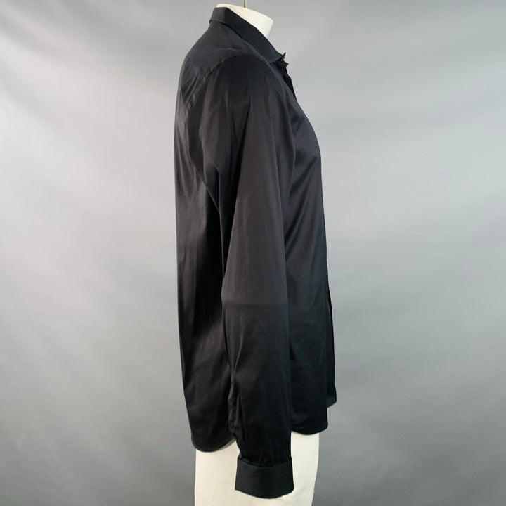 PRADA Size L Black Cotton Blend Curved Cutaway Button Up Long Sleeve Shirt