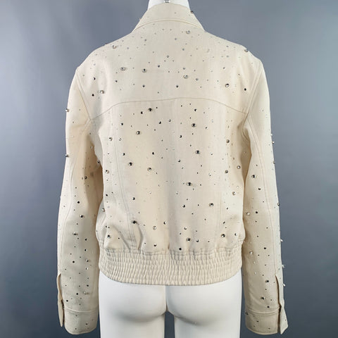 XU ZHI Size M Cream Silver Polyester Studded Zip Up Blouson Jacket