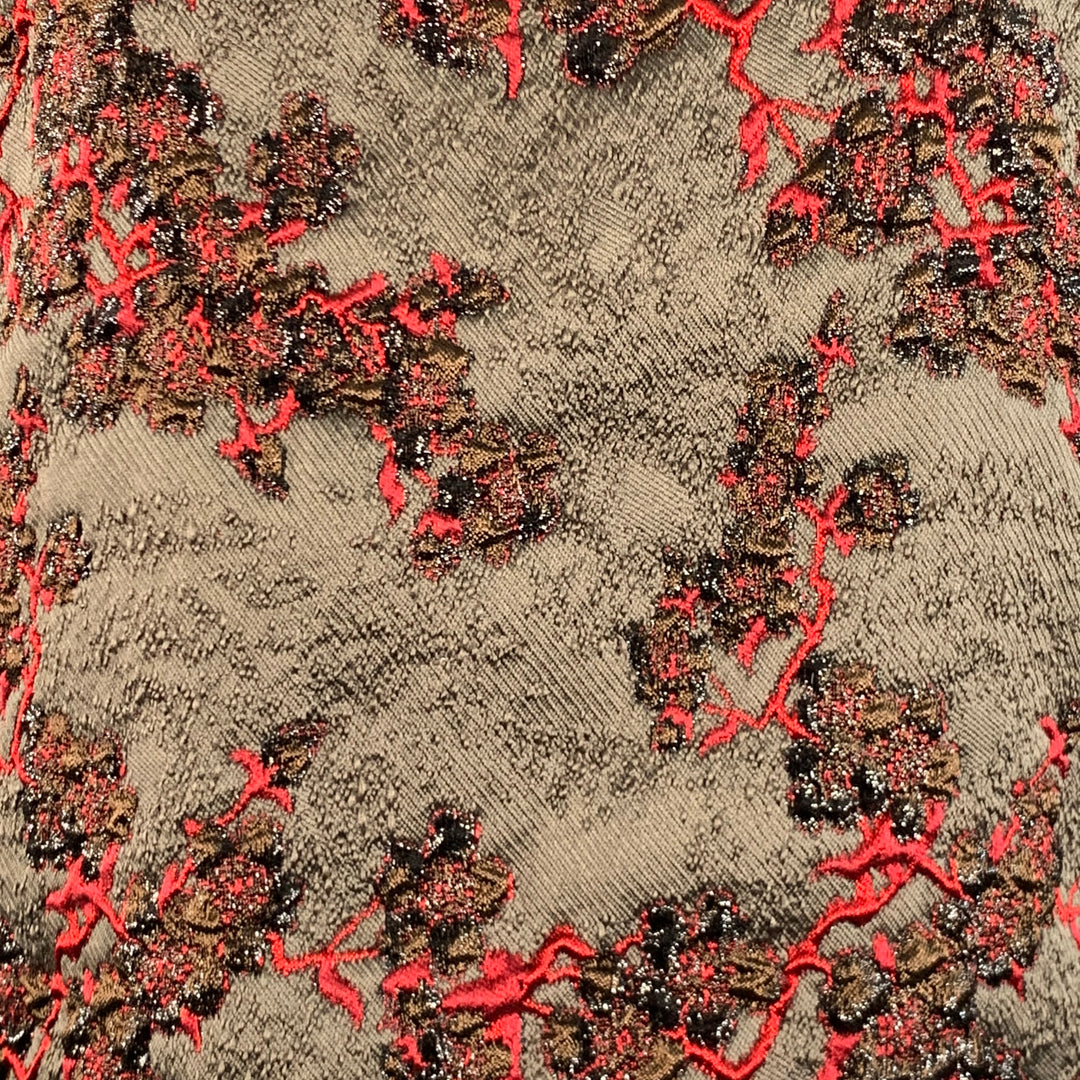 DRIES VAN NOTEN Size M Brown Red Jacquard Brocade Fringed Dress Top
