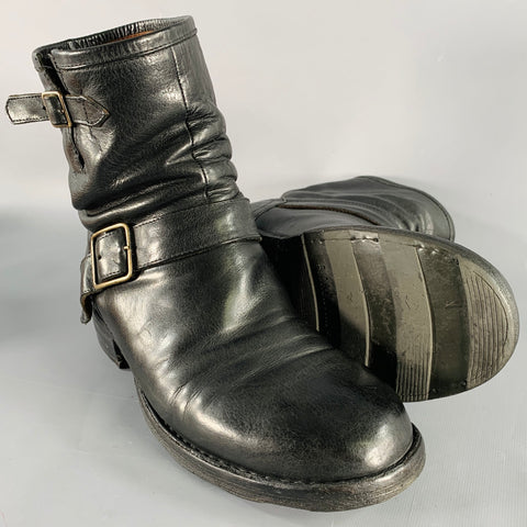 FIORENTINI + BAKER Size 9 Black Leather Motorcycle Buckle Boots
