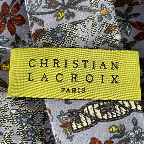 Cravate en Soie à Motif Floral Abstrait Gris Olive CHRISTIAN LACROIX