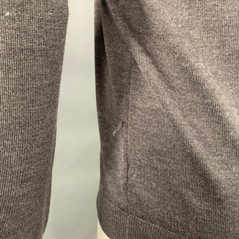 GUCCI Size M Charcoal Grey Red Green Contrast Trim Wool V-Neck Pullover