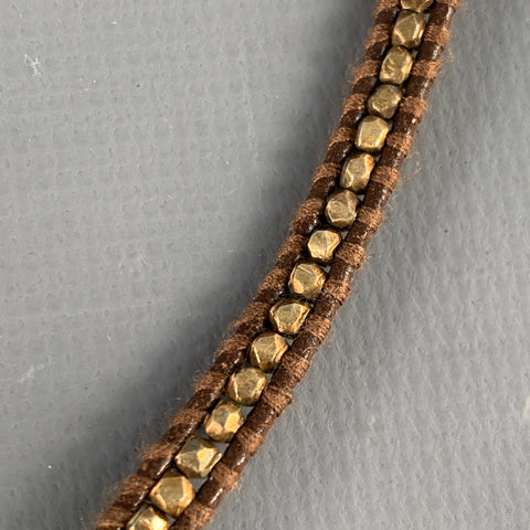CHAN LUU Brown Gold Woven Metal Leather Convertible Bracelet Necklace