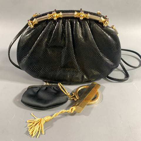 JUDITH LEIBER Black Gold Snakeskin Clutch Handbag