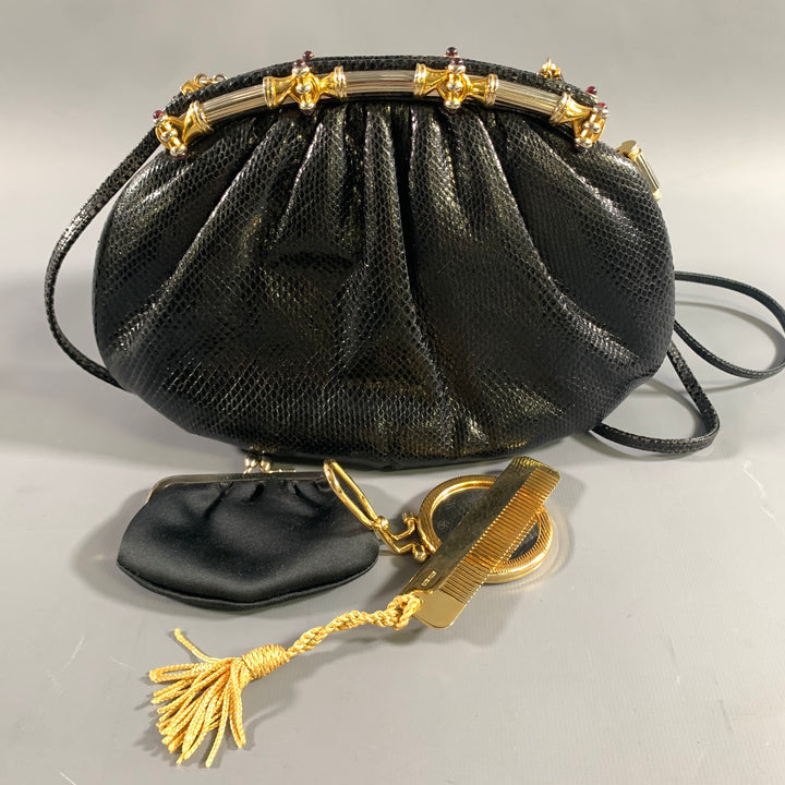 JUDITH LEIBER Black Gold Snakeskin Clutch Handbag