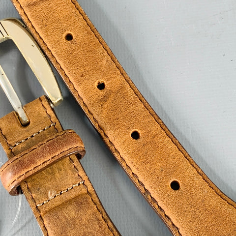 VINTAGE Size 38 Brown White Beaded Leather Belt