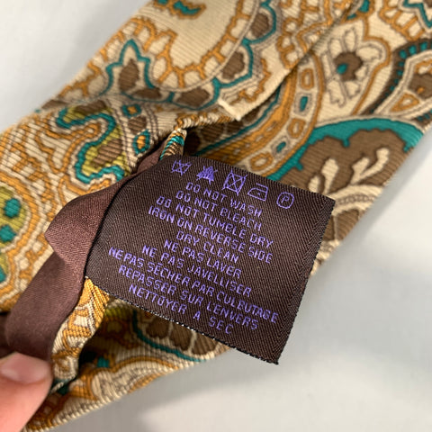 ETRO Tan Teal Paisley Silk Tie