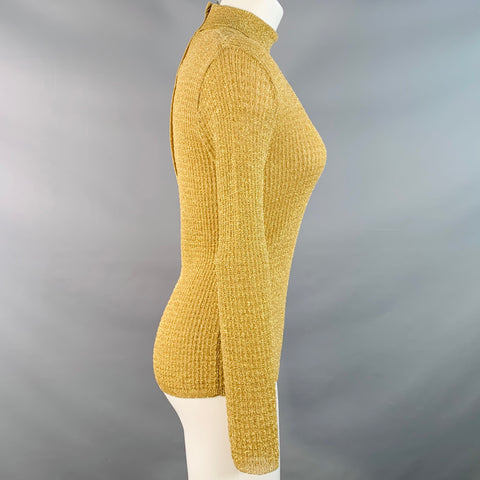 NICOLE Vintage Size M Gold Metallic Polyester Blend Knit Turtleneck Sweater