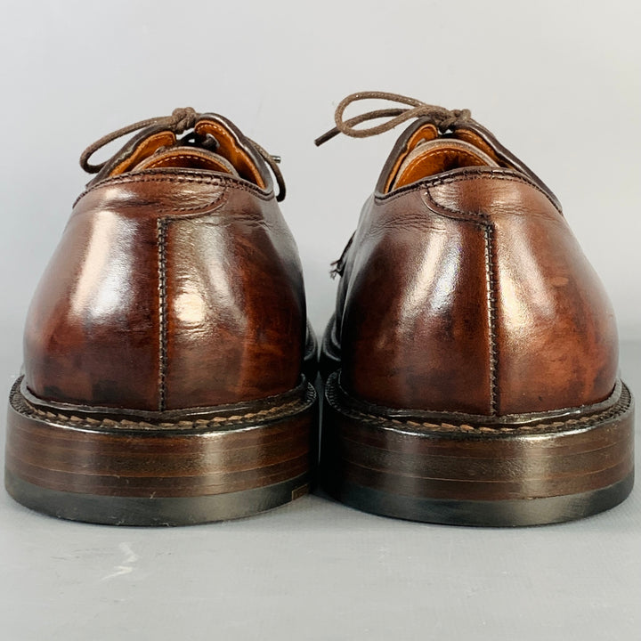 ALDEN Size 10 Plain Toe Blucher Brown Leather Lace-Up Shoes