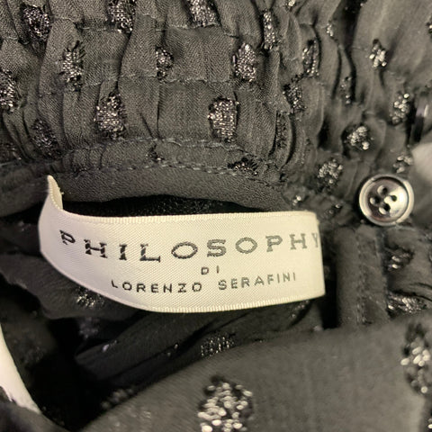 PHILOSOPHY di LORENZO SERAFINI Size 6 Black Polyester Dots High Collar Blouse