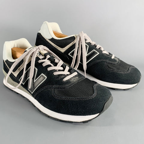 NEW BALANCE Size 11 Classic 574 Black Grey Mesh Suede Sneakers