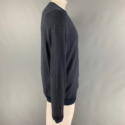 NORDSTROM Size L Navy Grey Dots Nylon Blend Crew-Neck Pullover