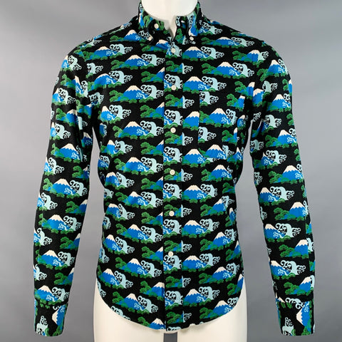 GITMAN VINTAGE Size S Blue Black Mt. Fuji Cotton Button Down Collar Long Sleeve Shirt