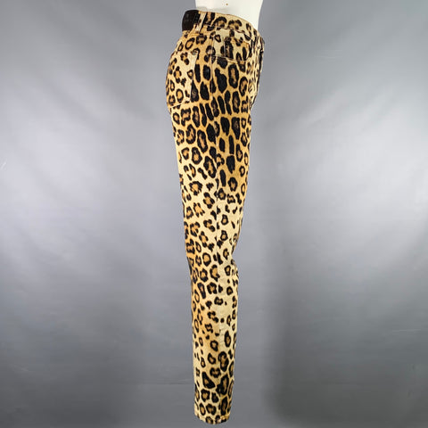 ETRO Size 27 Tan Black Cotton / Elastane Leopard Zip Fly Jeans