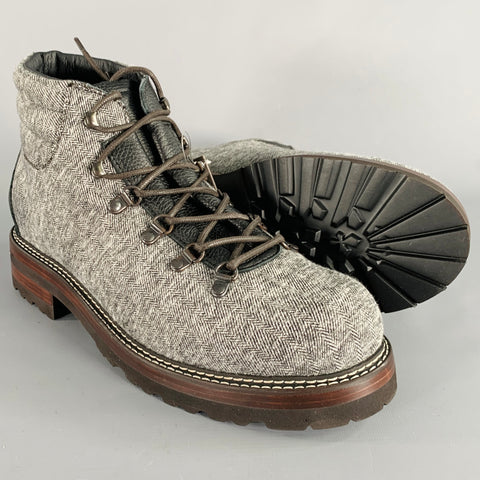 Bottes de randonnée Montelliana montantes en laine tweed grise et noire, taille 13