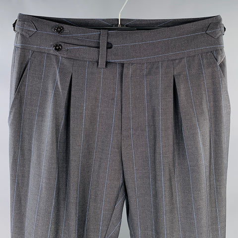 DOLCE & GABBANA Size 32 Black Blue Pinstripe Pleated Dress Pants