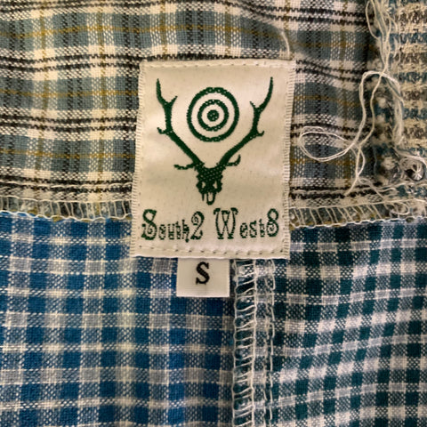 SOUTH 2 WEST 8 Size S Green Blue & White Plaid Cotton Long Sleeve Shirt