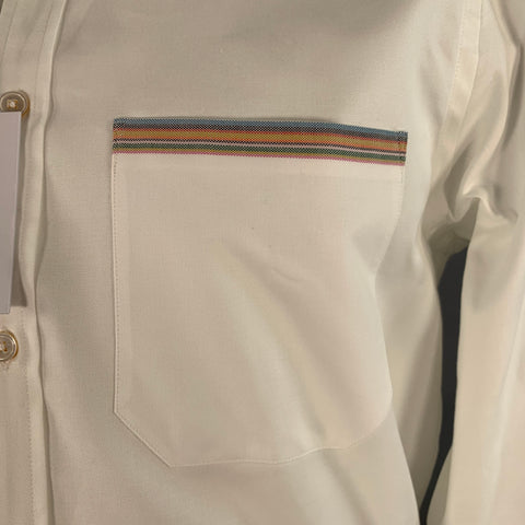 PAUL SMITH Size L White Contrast Trim Cotton One Pocket Long Sleeve Shirt